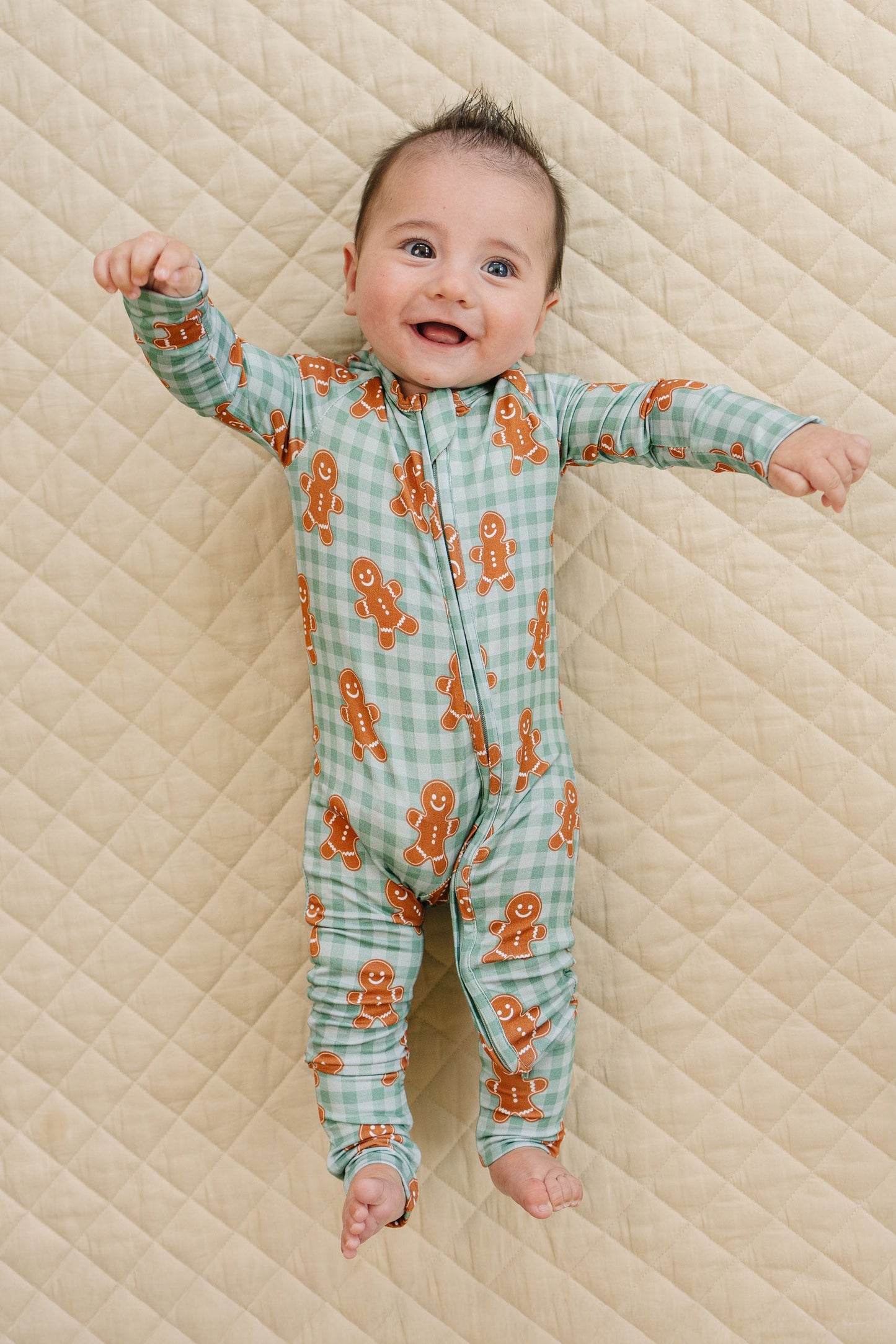 Bamboo Zip Romper | Gingerbread Gingham