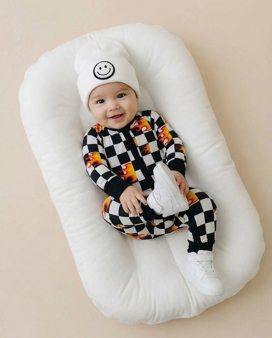 Bamboo Zip Romper | Checker Blaze