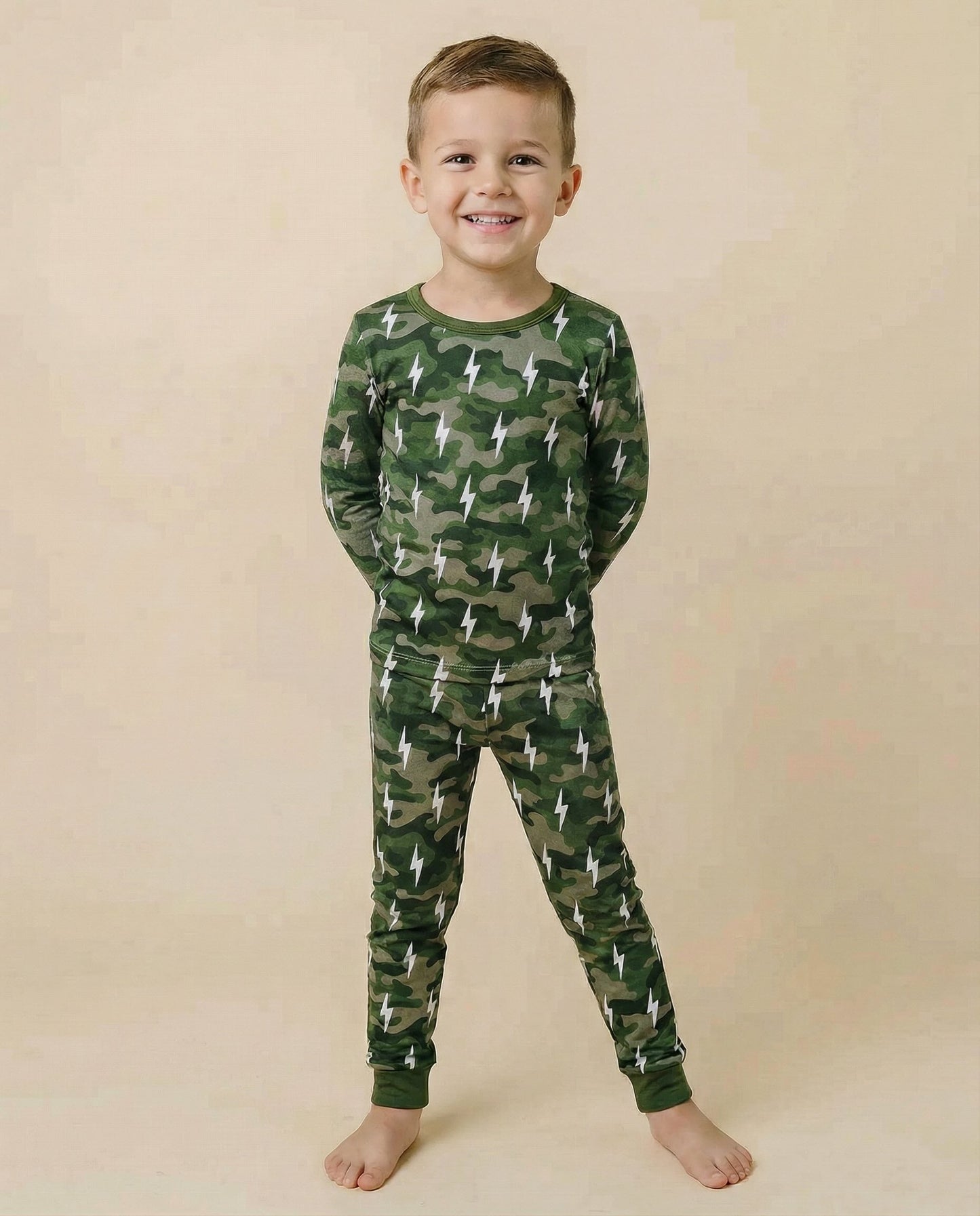 Bamboo Two Piece Set | Green Camo Bolts