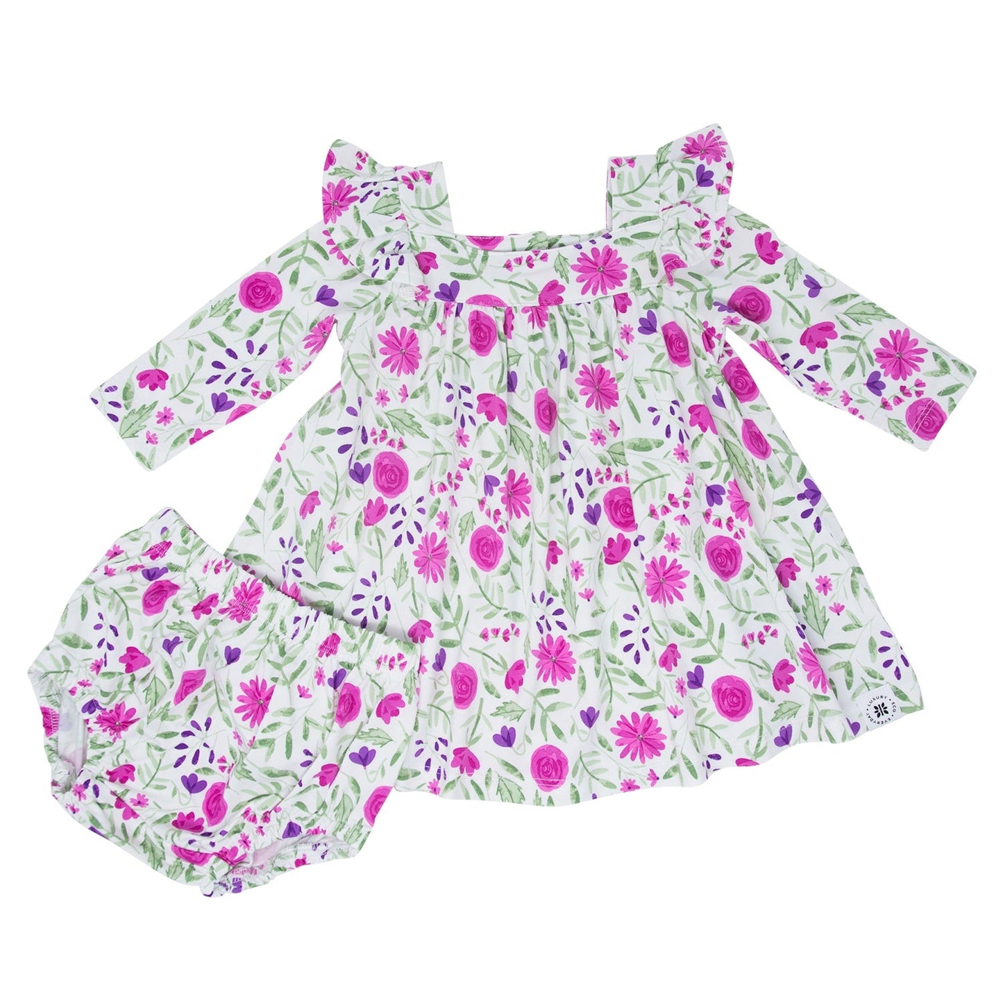 Sweet Purple Flowers Ruffle Dress with Bloomer
