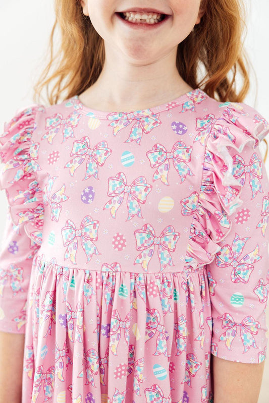 Little Bow Peeps 3/4 Sleeve Ruffle Twirl Dress