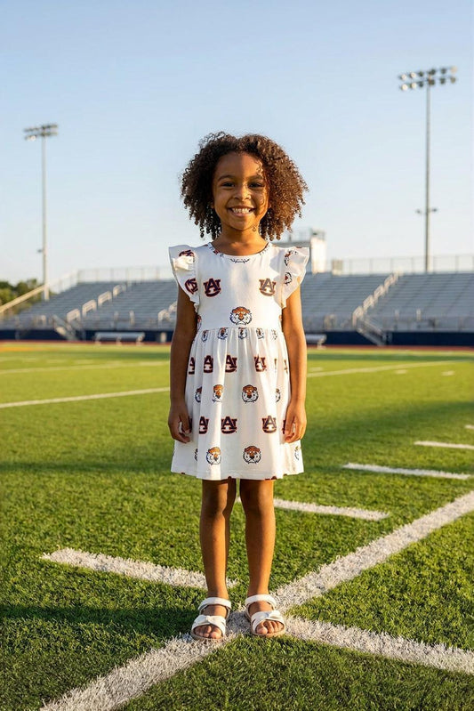 Auburn White Aubie Flutter Twirl Dress
